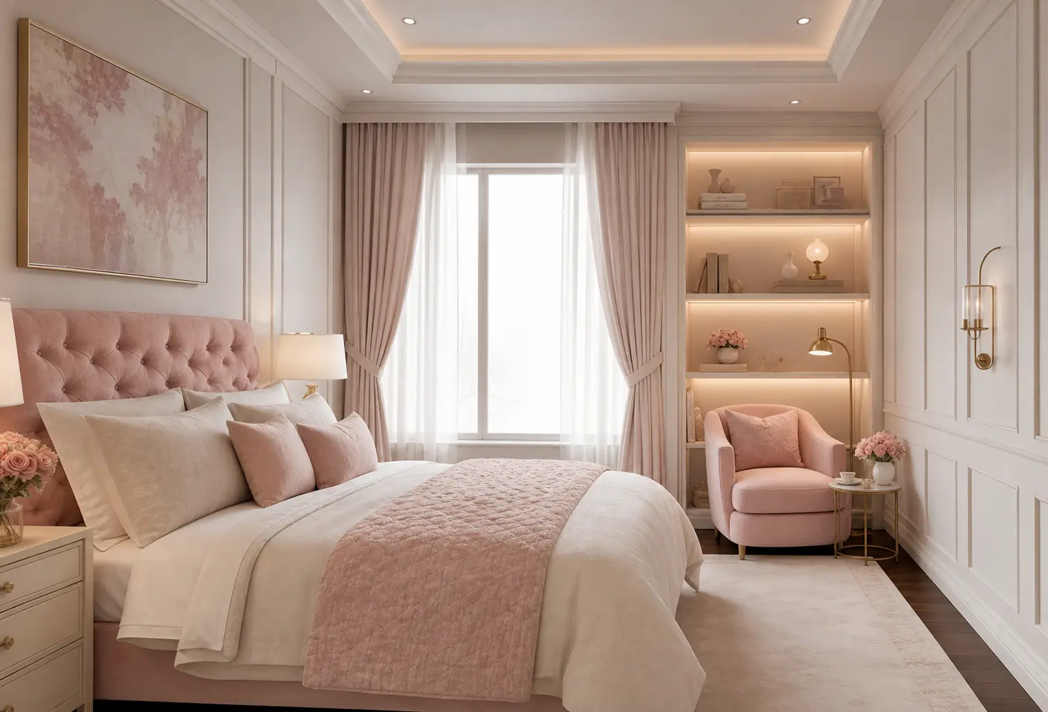 Aesthetic Blush Pink & Off-White Luxury Bedroom Decor