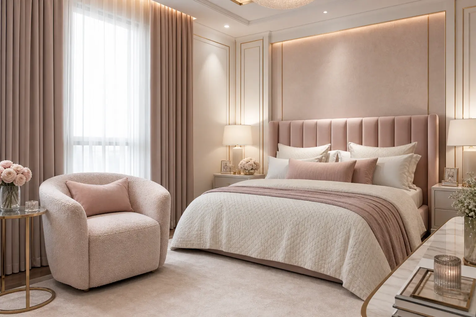 Blush Pink & Off-White Bedroom Ideas