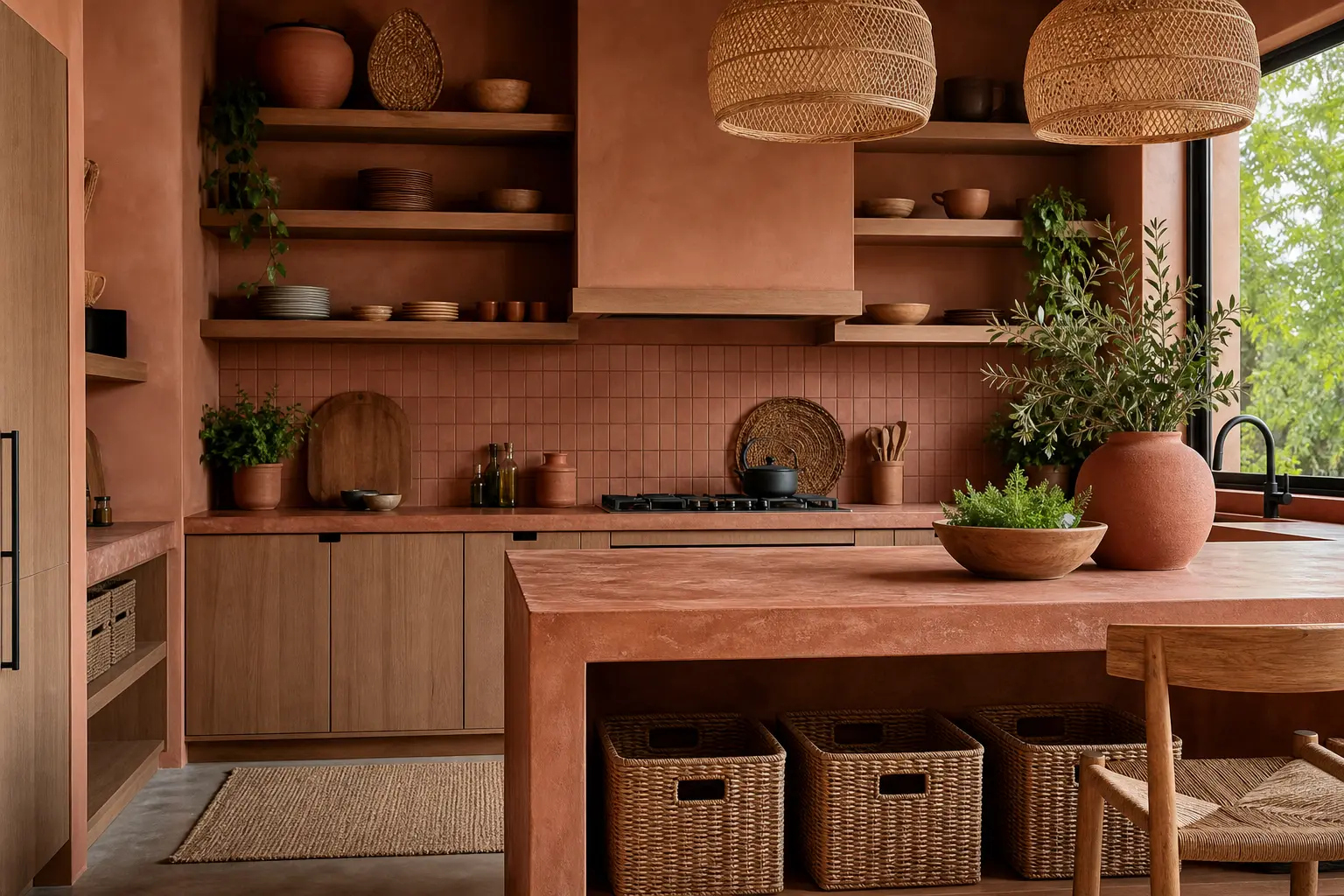 Terracotta Kitchen Ideas with Open Shelving