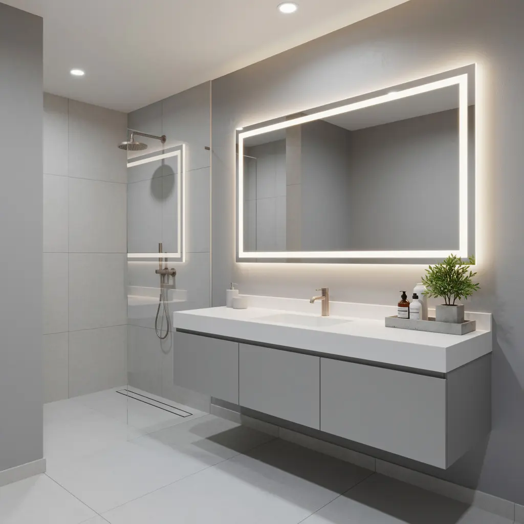 Modern Grey Bathroom Ideas with LED Mirrors