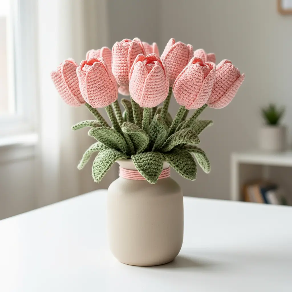 Pink Crochet Tulip Bouquet DIY