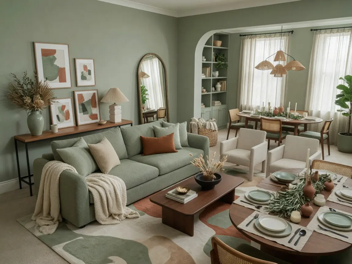 Modern Sage Green Living Room
