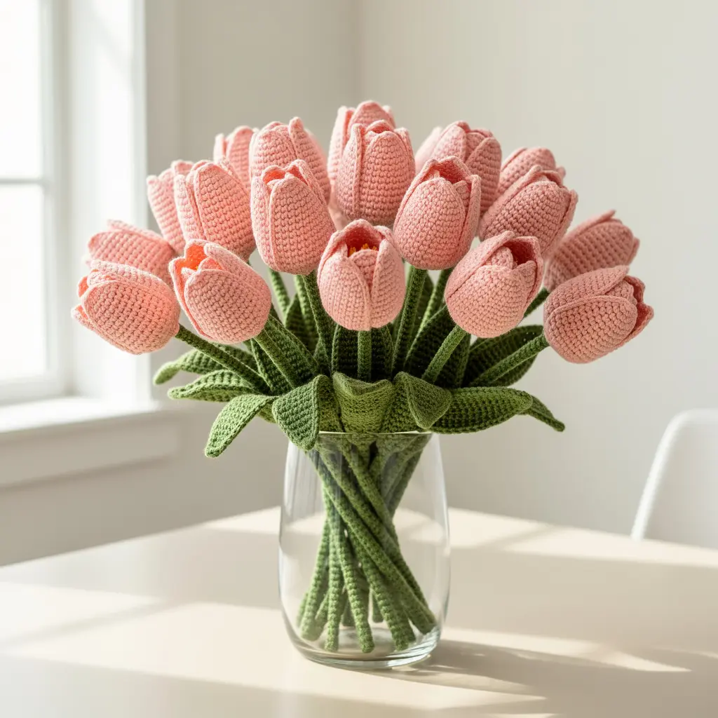 Pink Crochet Tulip Bouquet DIY