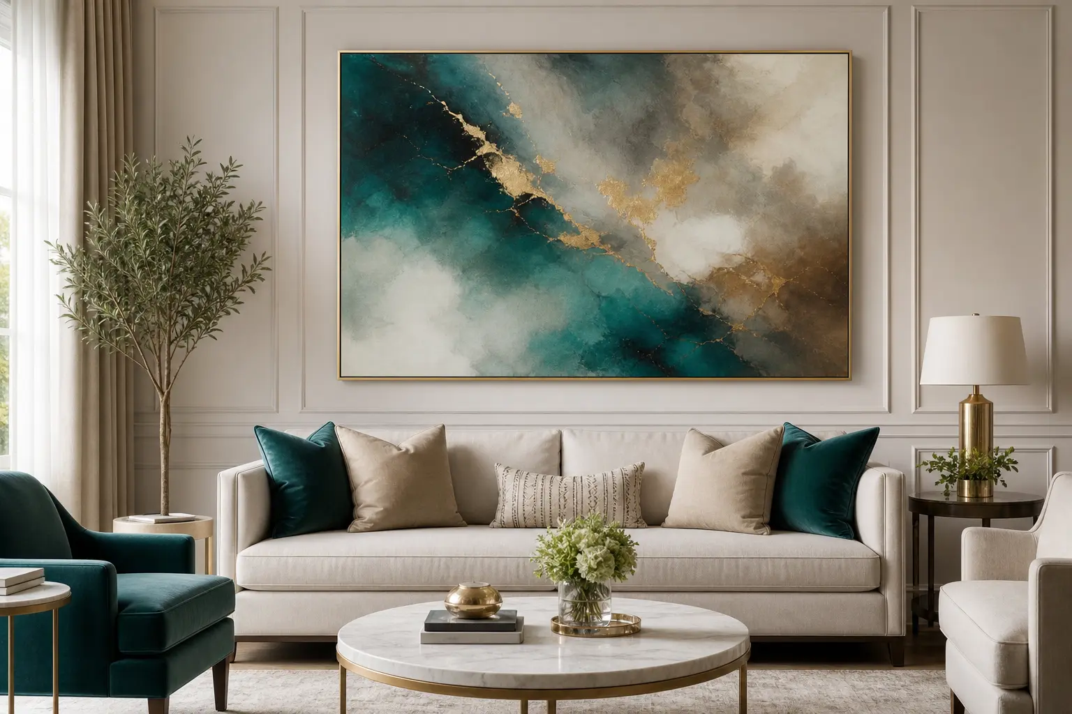 Elegant Teal Living Room Wall Art