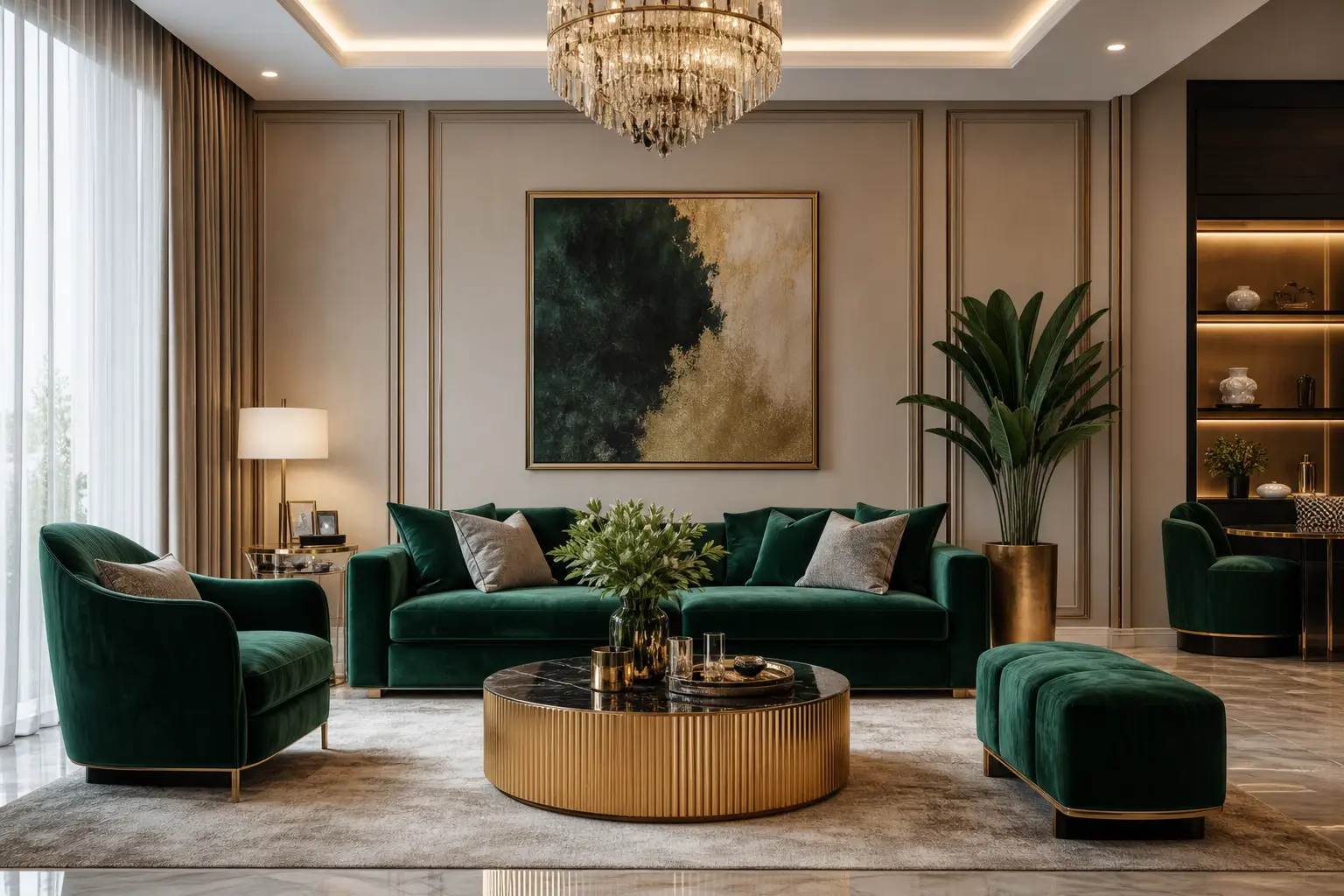 Modern Emerald & Velvet Living Room Ideas