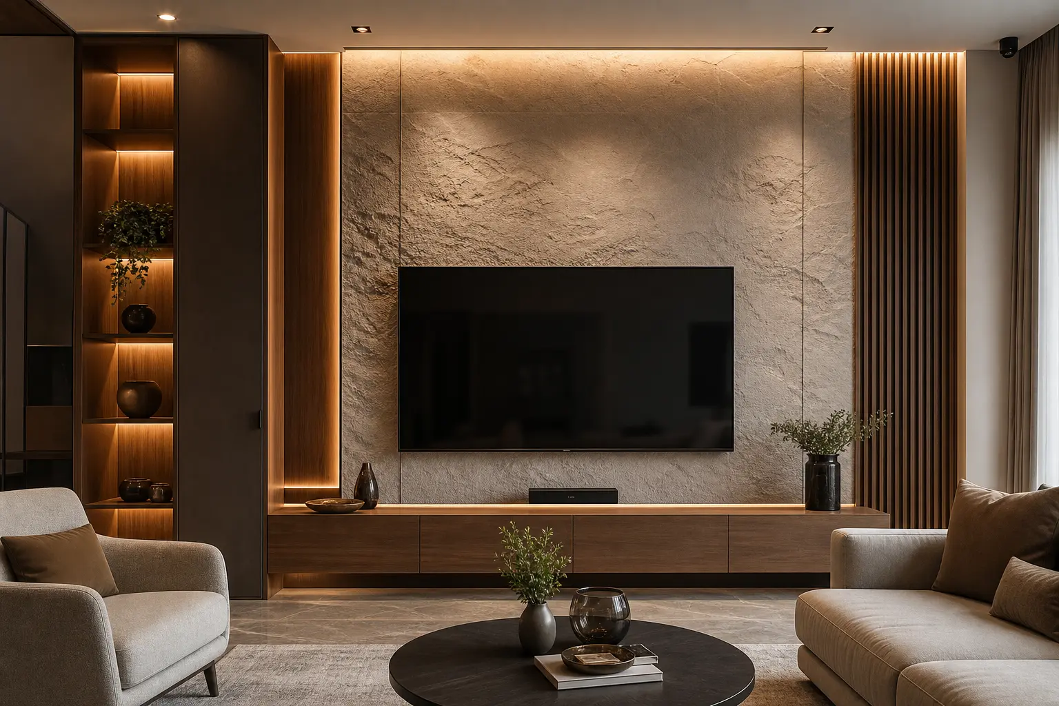 Modern Luxury TV Wall Design Ideas with Wooden Decor