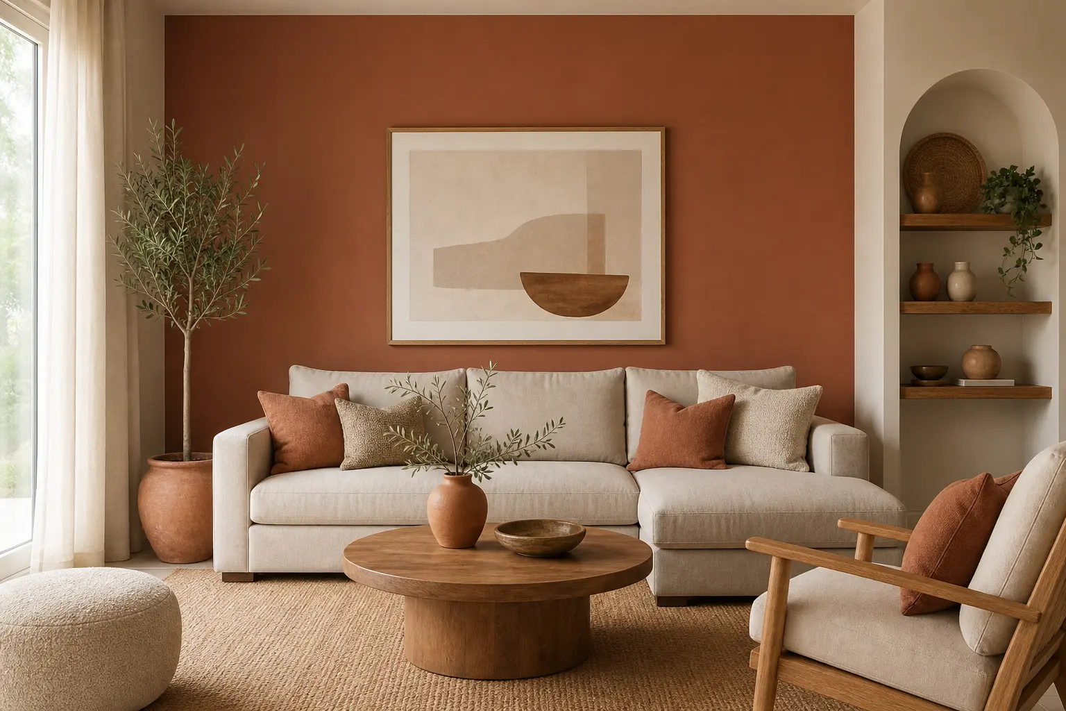 Terracotta Living Room Ideas with an Accent Wall