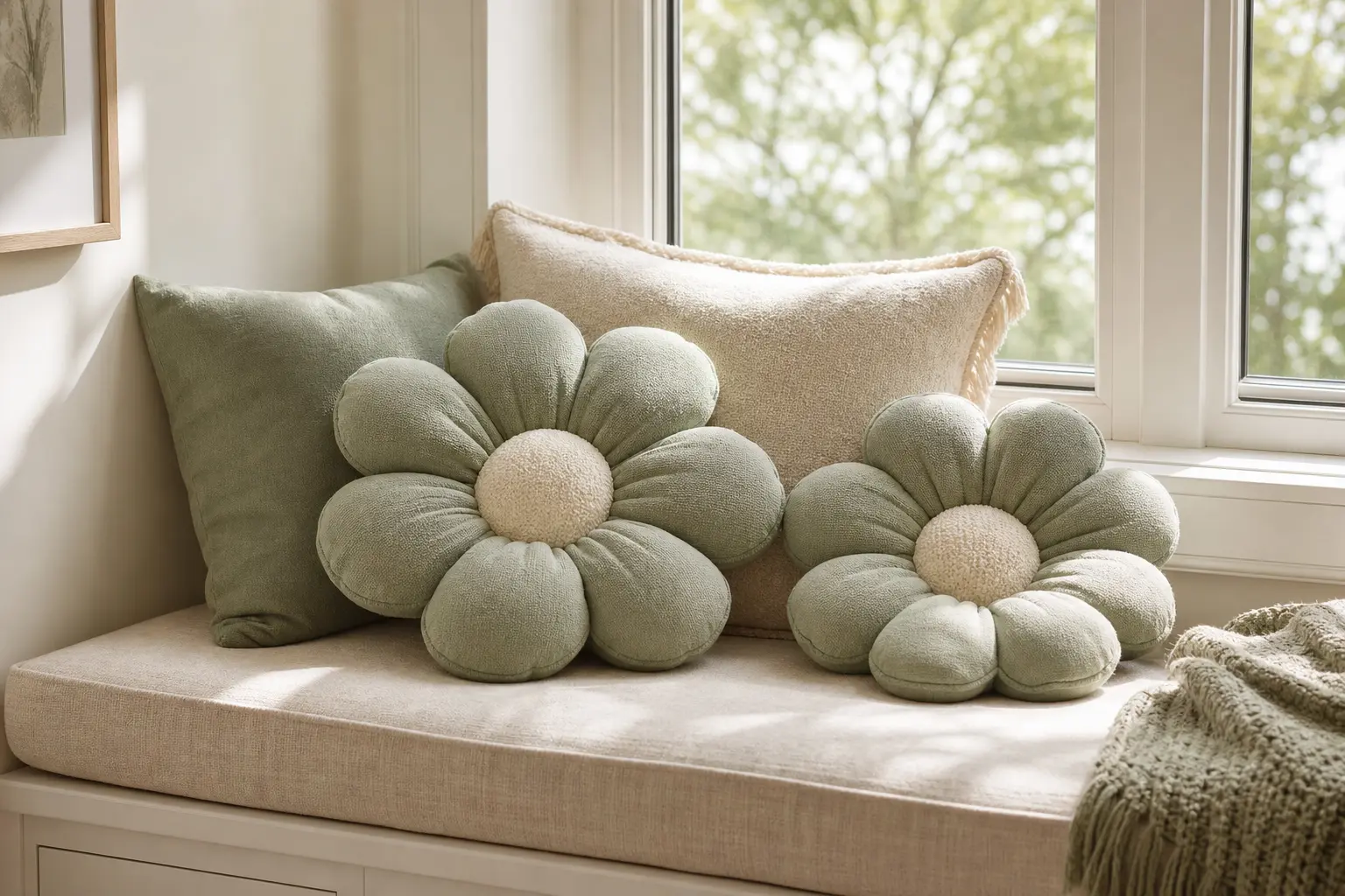 Sage Green Flower Pillow Ideas