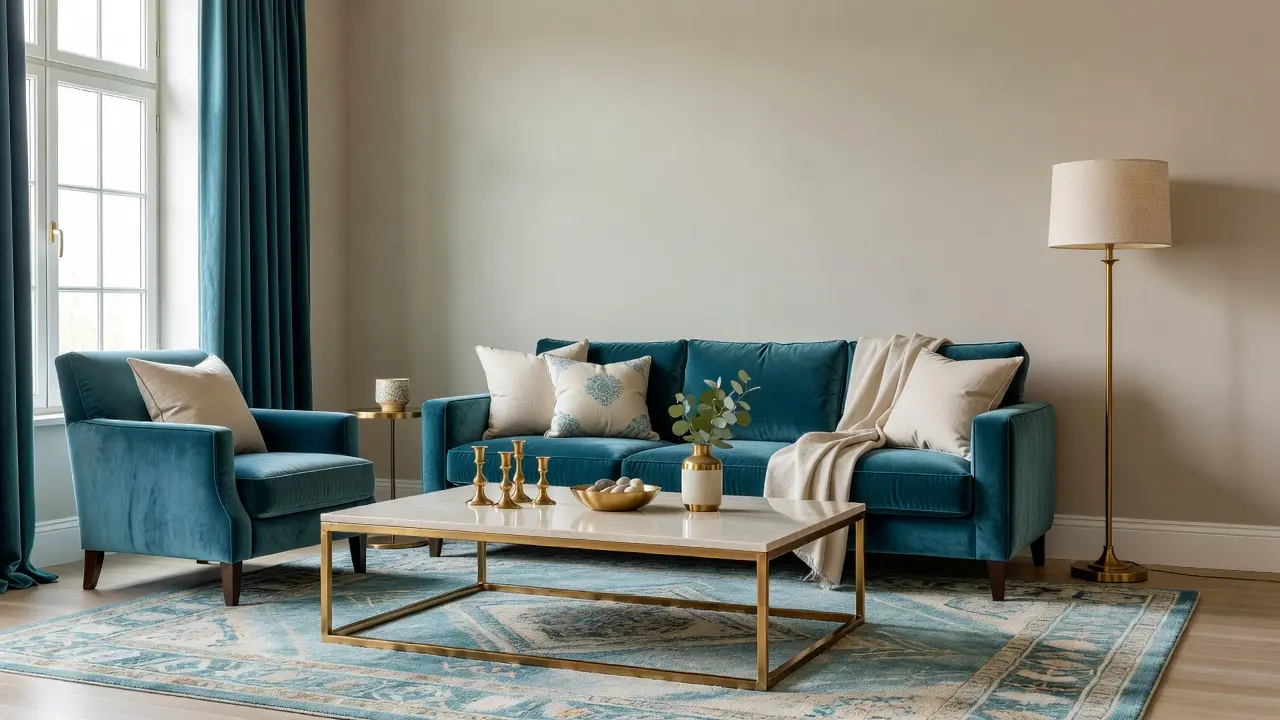 Teal Blue and Cream Living Room Ideas