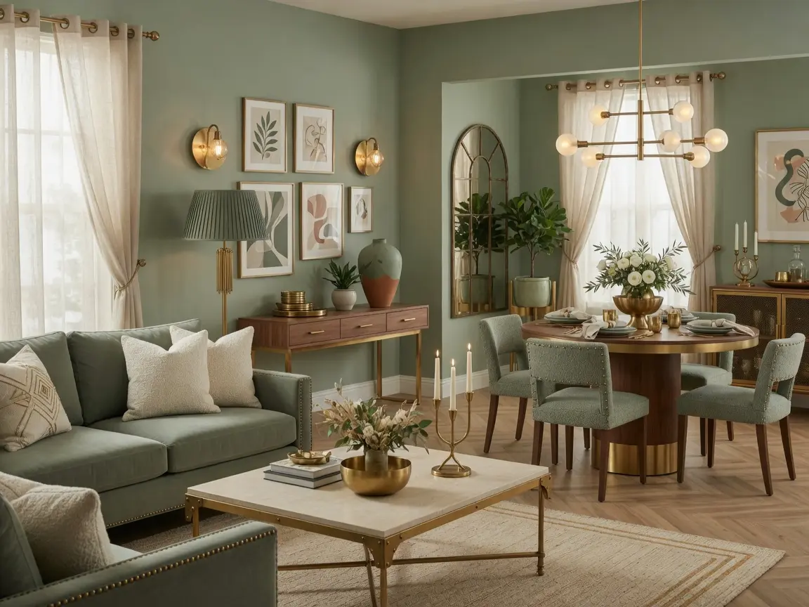 Modern Sage Green Living Room
