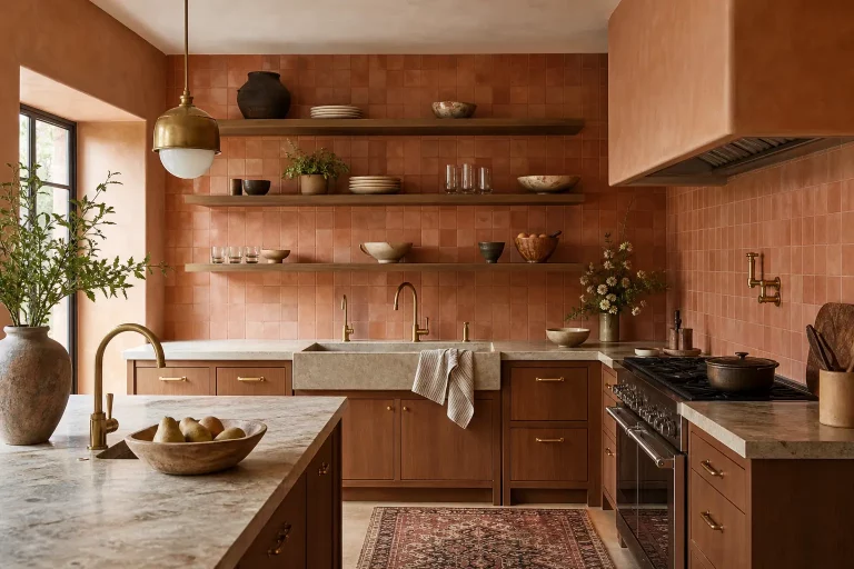 Terracotta Kitchen Ideas with Open Shelving