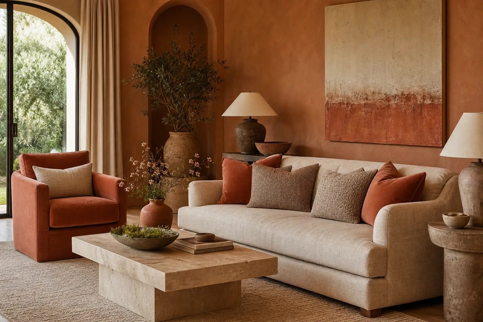 Terracotta & Sand Beige Living Room Ideas