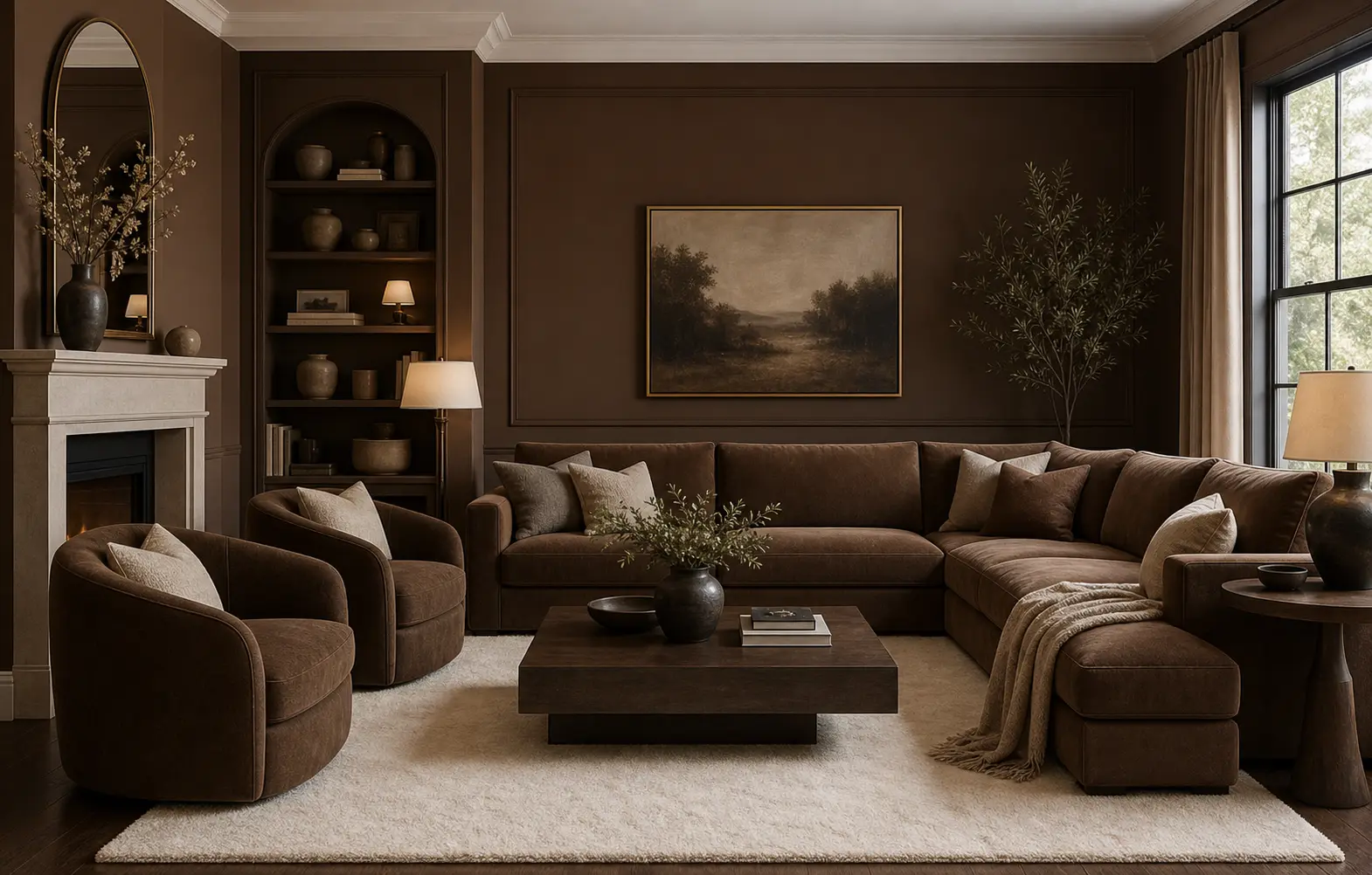 Warm & Cozy Mocha Brown Living Room Ideas