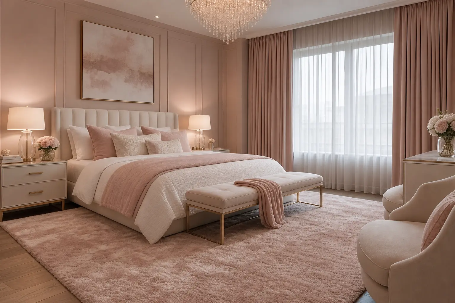 Blush Pink & Off-White Bedroom Ideas