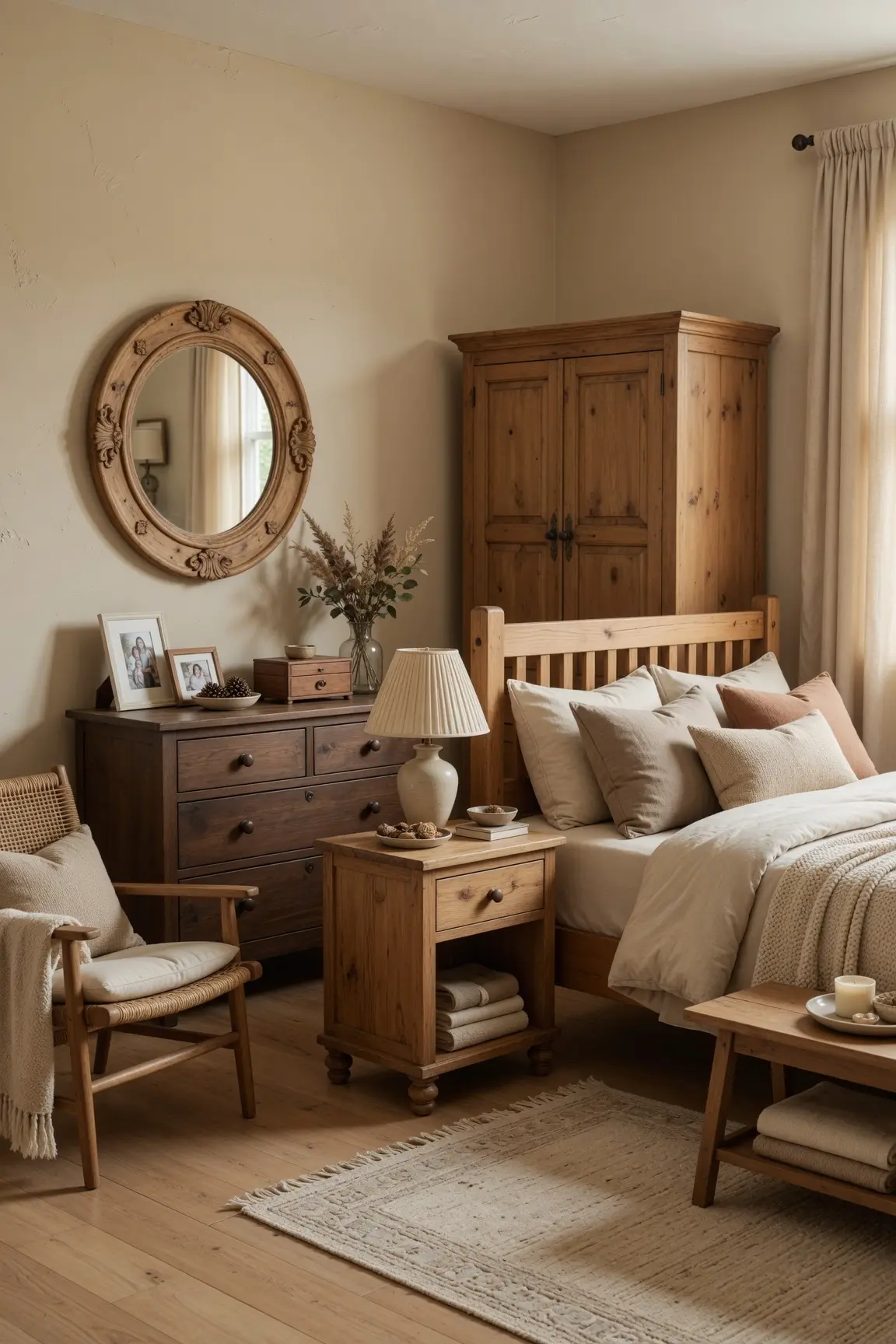 Cozy Beige Bedroom Ideas with Wood Furniture