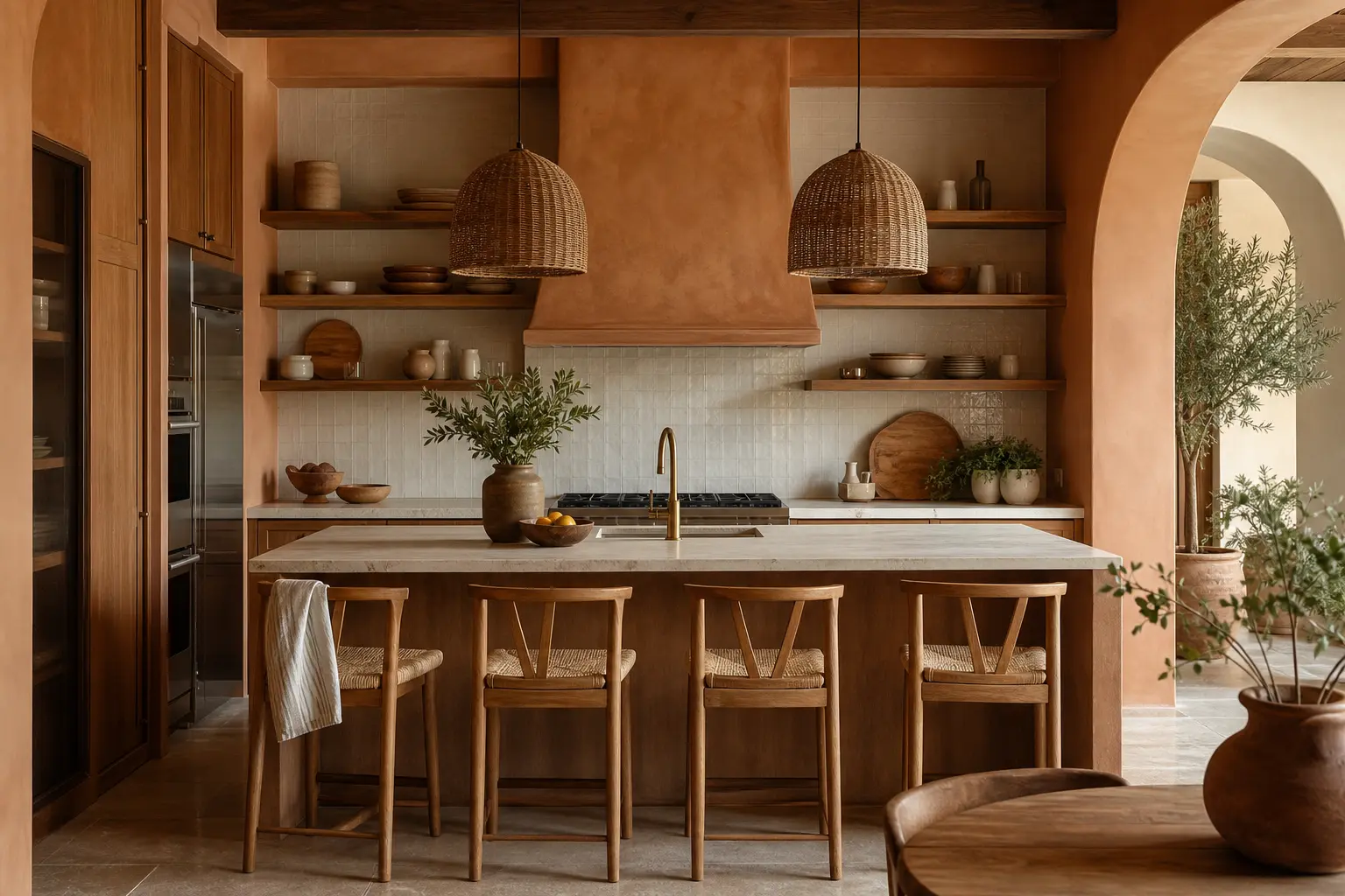 Terracotta Kitchen Ideas with Open Shelving