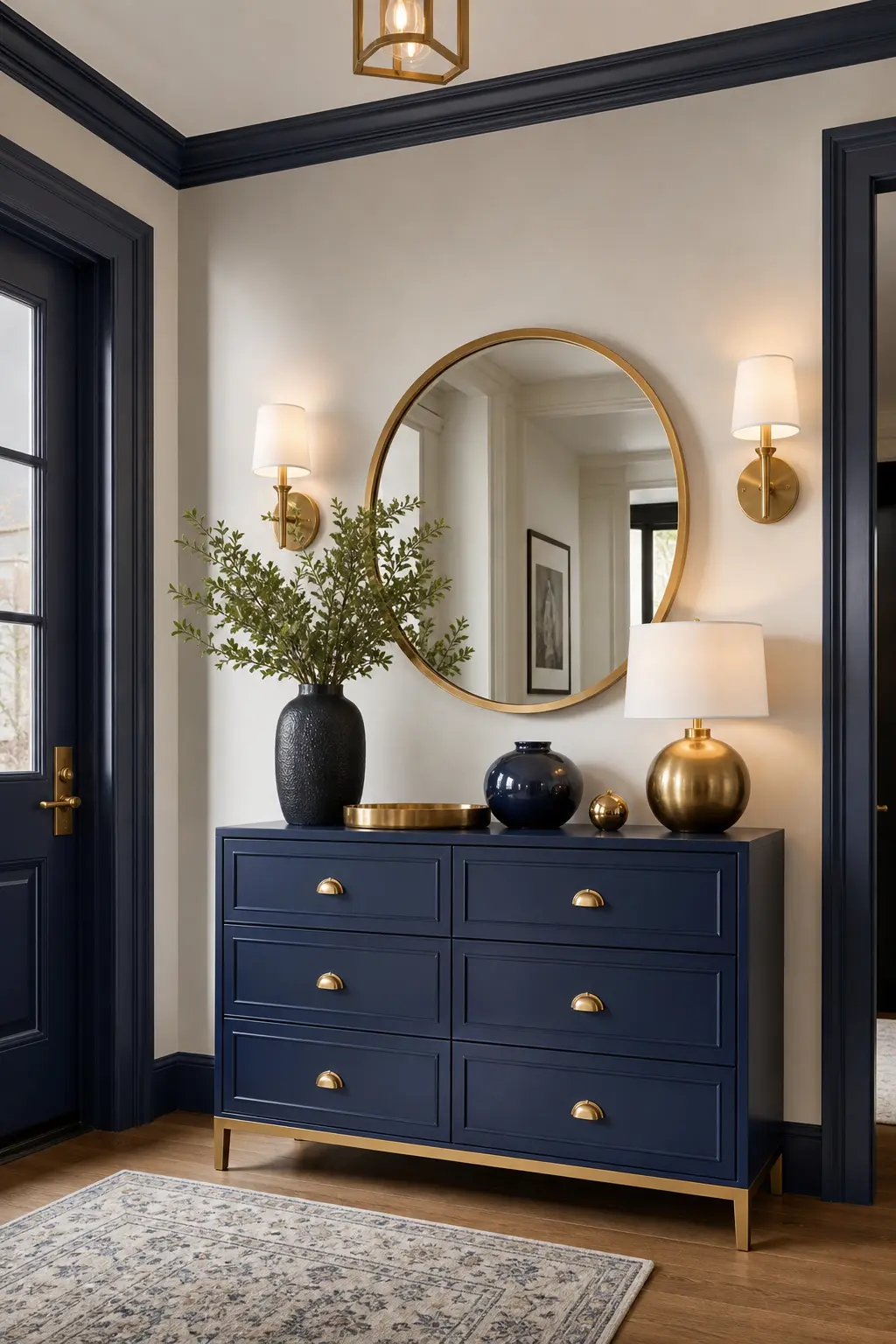Modern Navy & Gold Hallway Decor Ideas