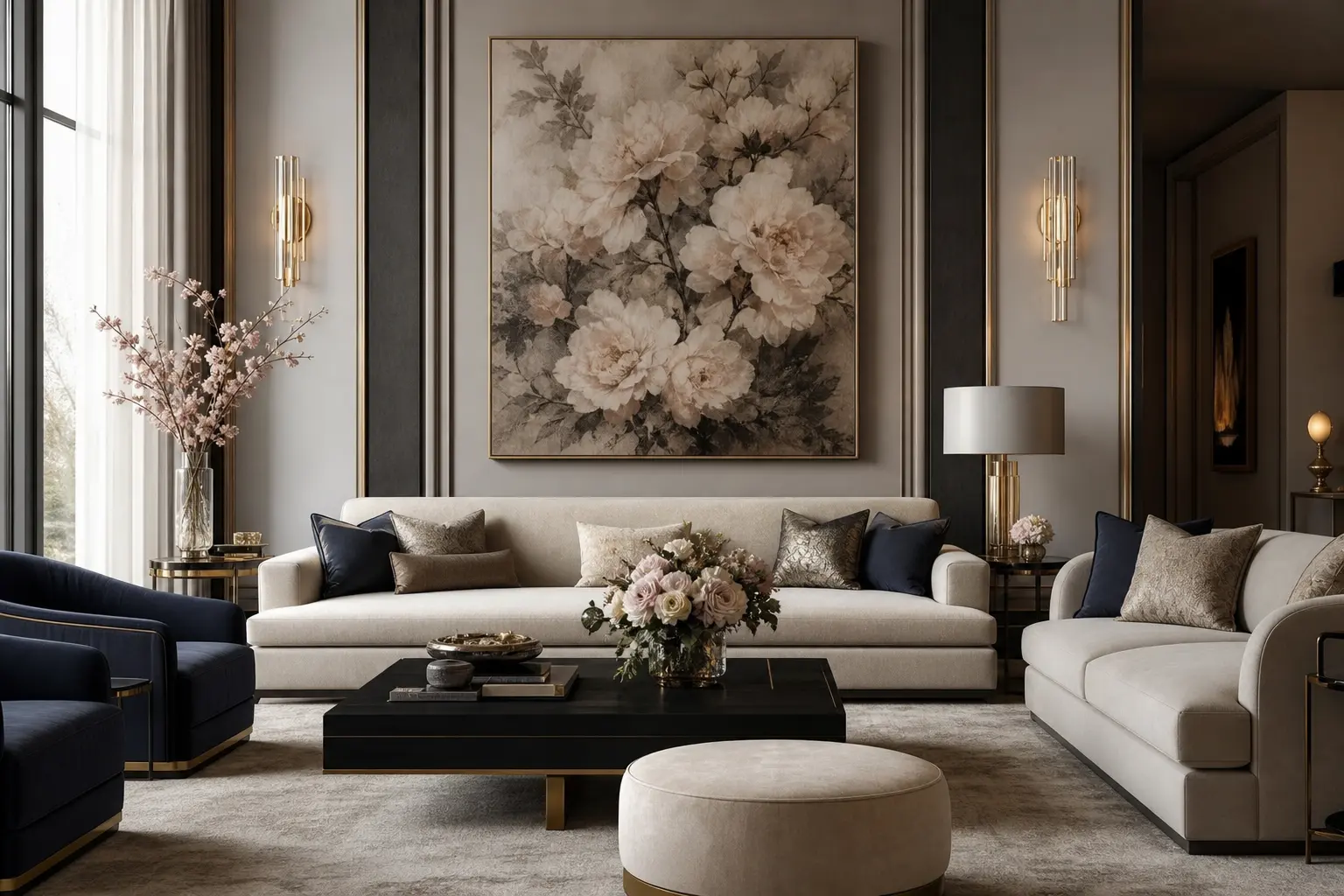Elegant Luxury Living Room Ideas with Floral Wall Art