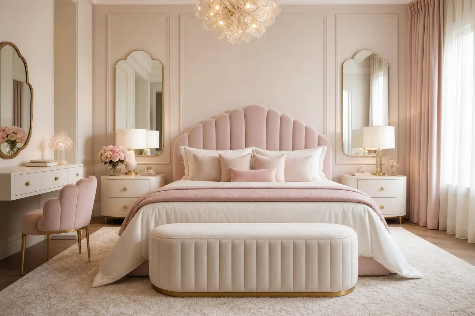 Aesthetic Blush Pink & Off-White Luxury Bedroom Decor
