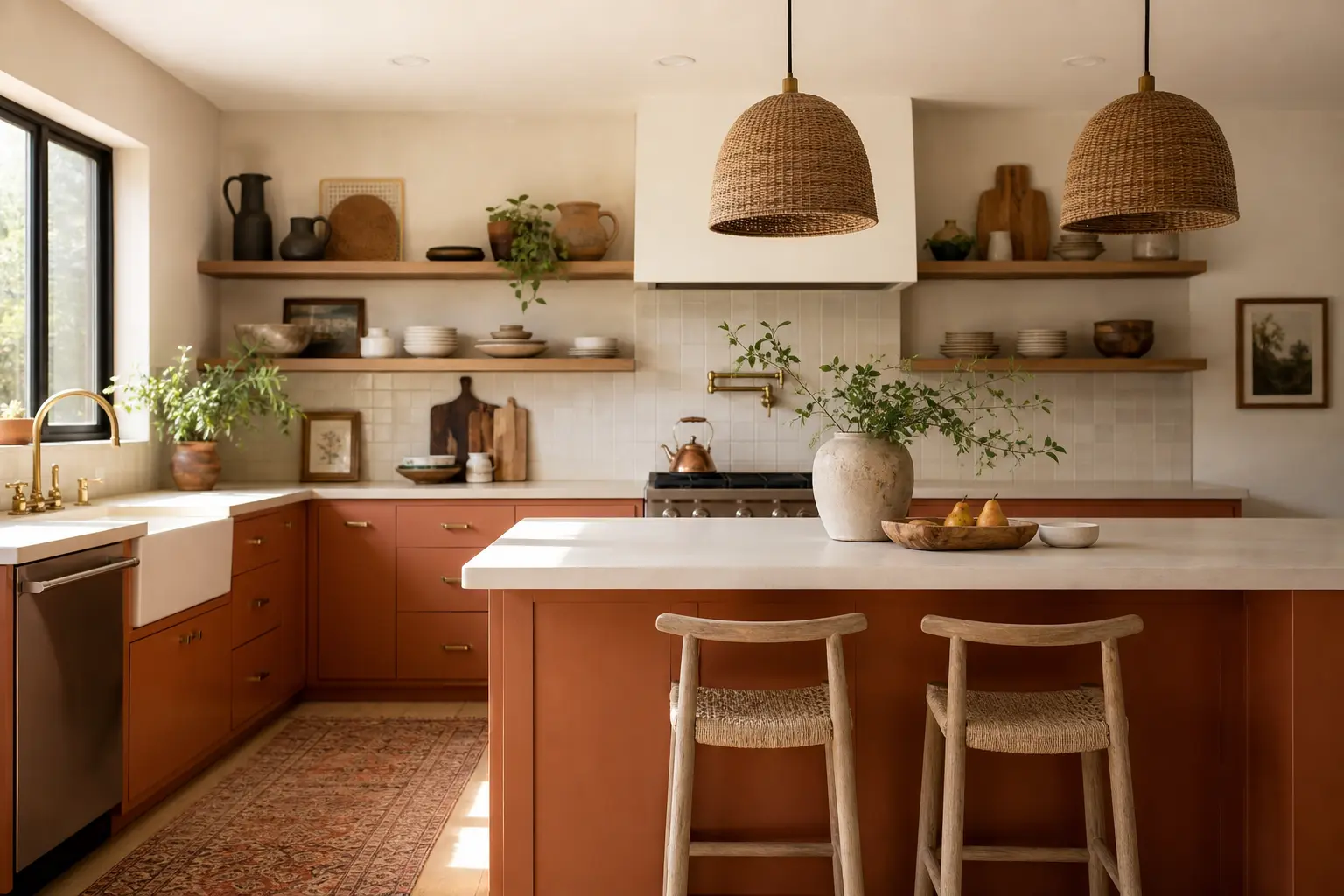 Terracotta Kitchen Ideas with Open Shelving