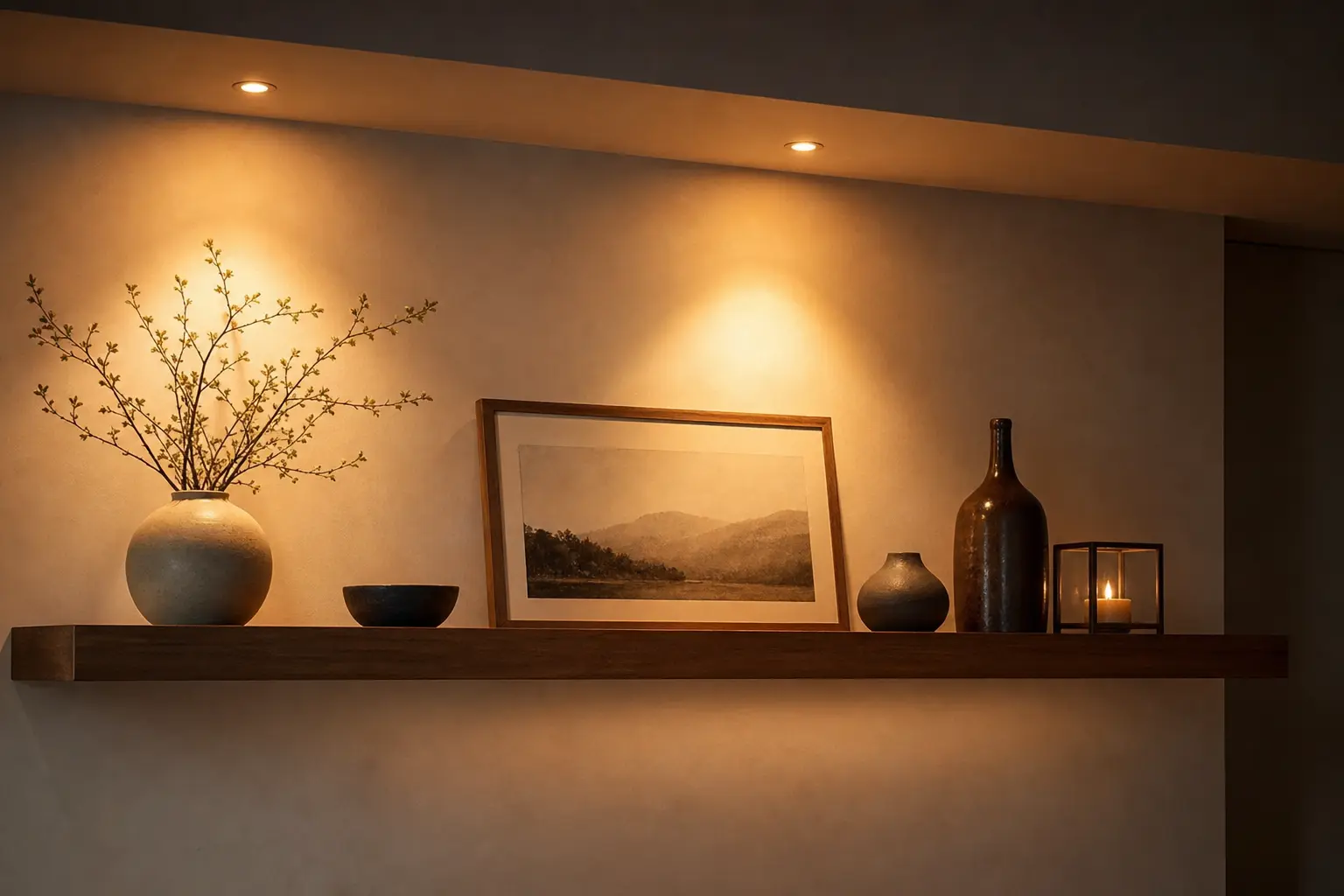 Aesthetic Warm Lit Floating Shelf Ideas