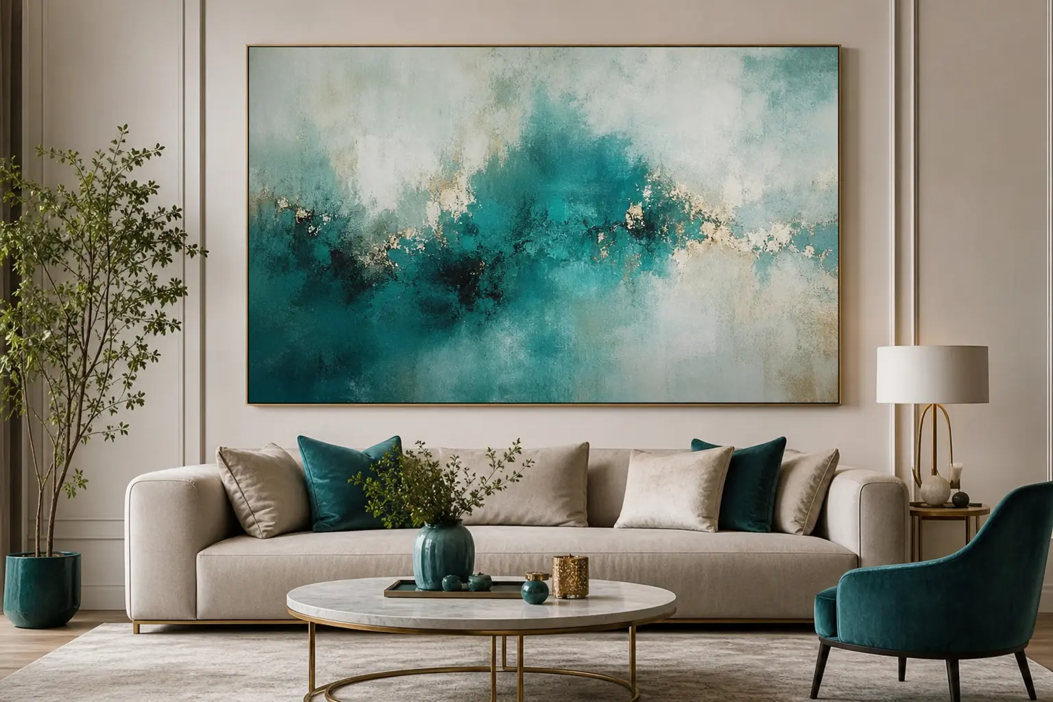 Elegant Teal Living Room Wall Art