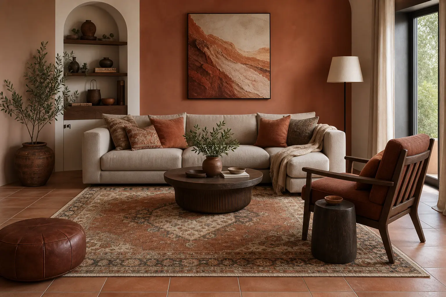 Terracotta Living Room Ideas with an Accent Wall