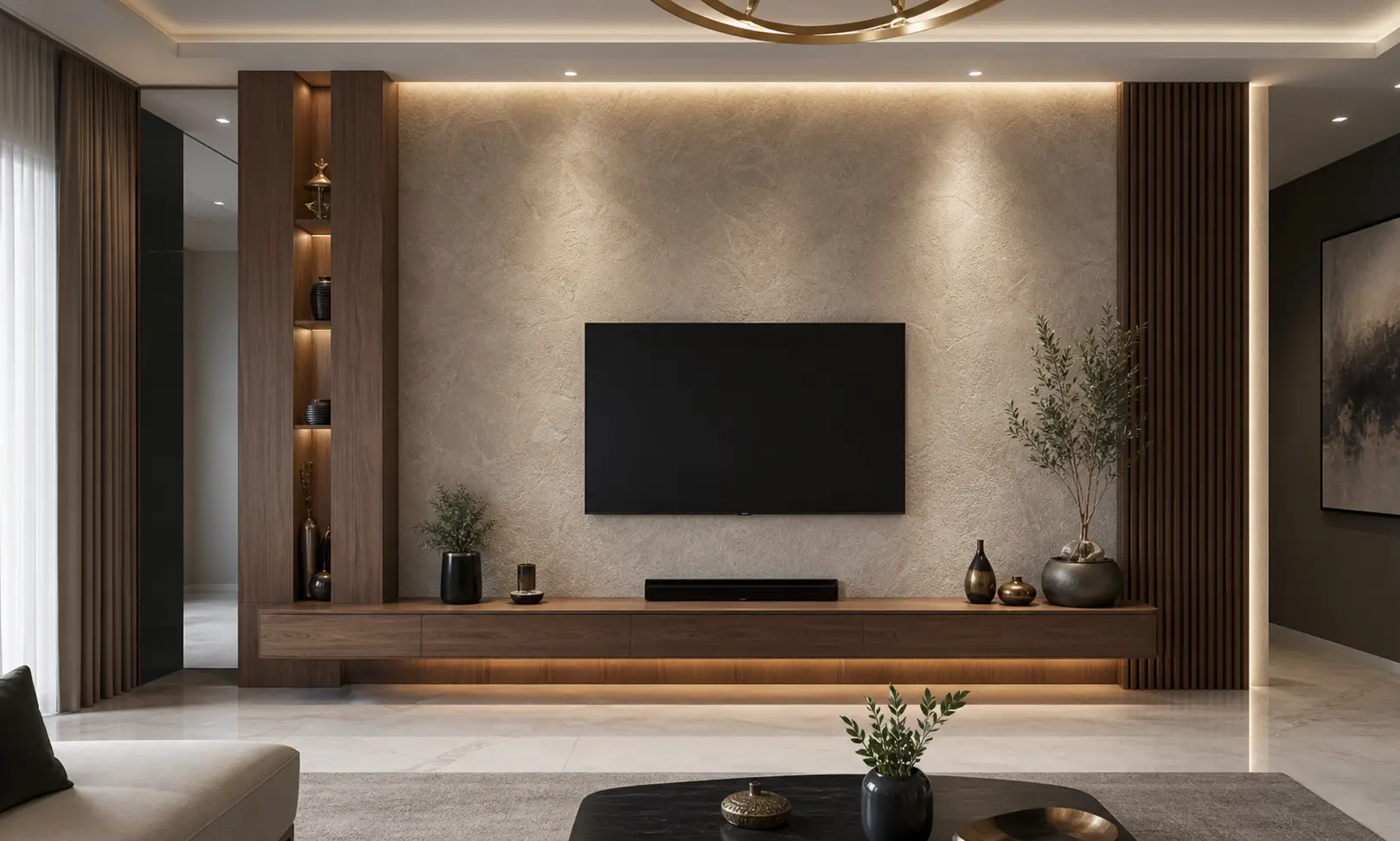 Modern Luxury TV Wall Design Ideas with Wooden Decor