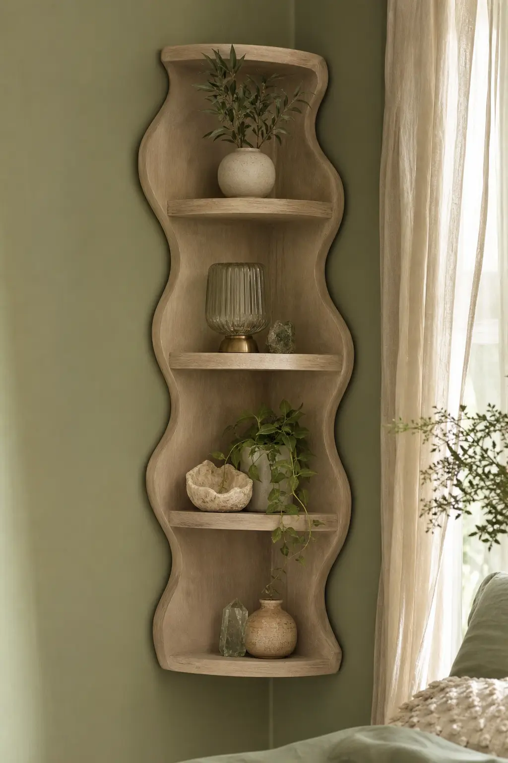 Wavy Corner Shelf Decor Ideas