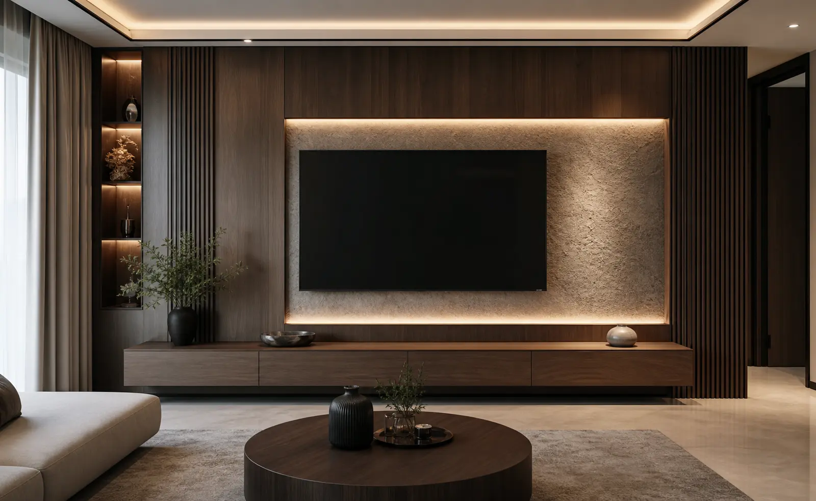 Modern Luxury TV Wall Design Ideas with Wooden Decor