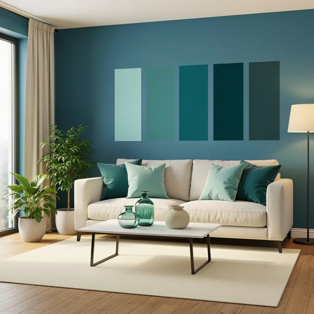 Teal Blue and Cream Living Room Ideas
