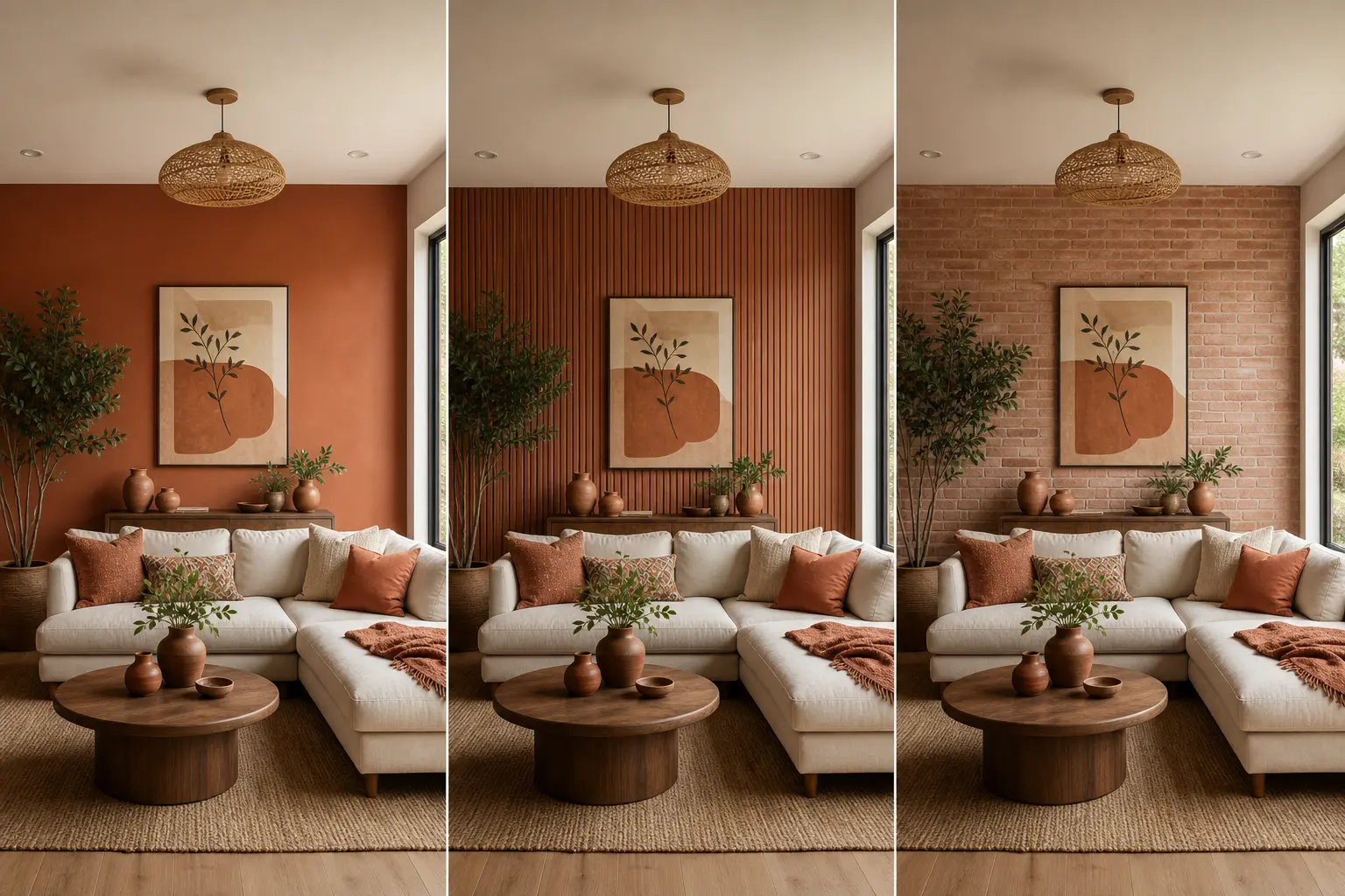 Terracotta Living Room Ideas with an Accent Wall