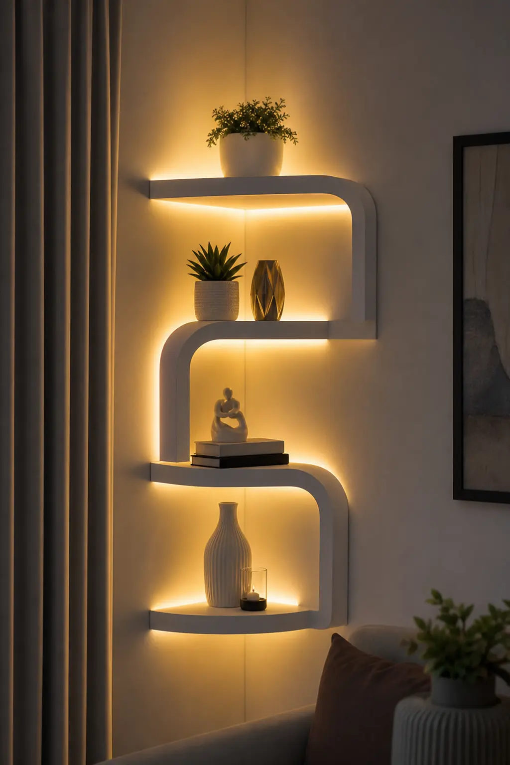 Modern S-Shaped Floating Corner Shelf Ideas