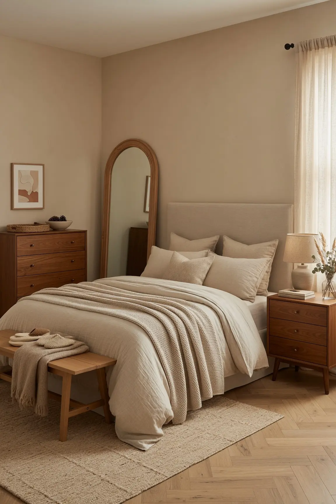 Cozy Beige Bedroom Ideas with Wood Furniture