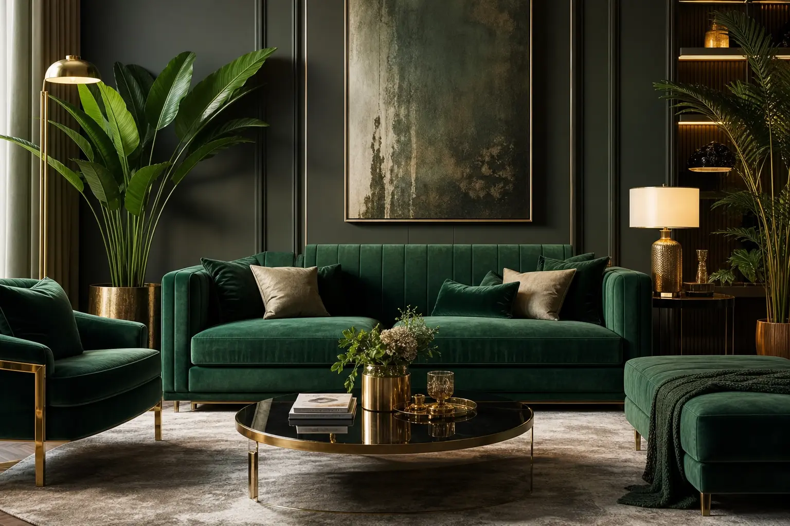 Modern Emerald & Velvet Living Room Ideas