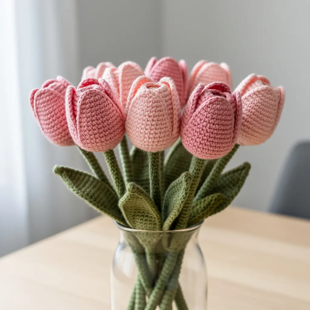 Pink Crochet Tulip Bouquet DIY