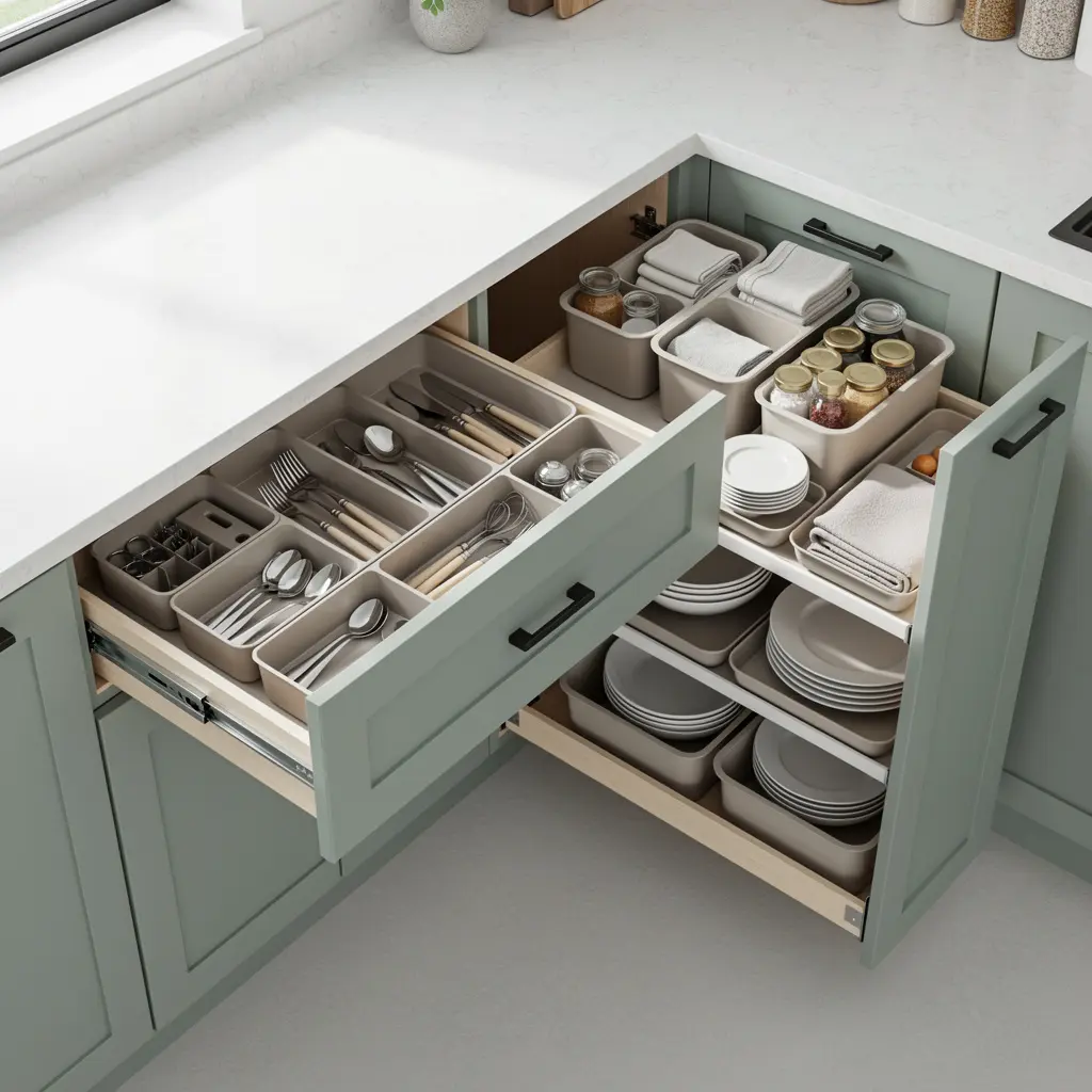 Modern Sage Green Kitchen Organization