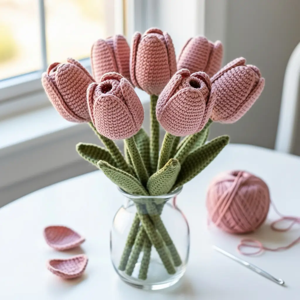 Pink Crochet Tulip Bouquet DIY