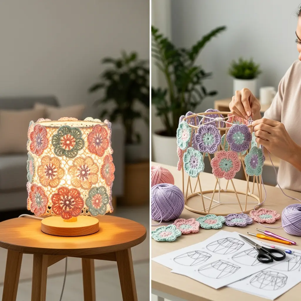 Crochet Flower Lamp Decor