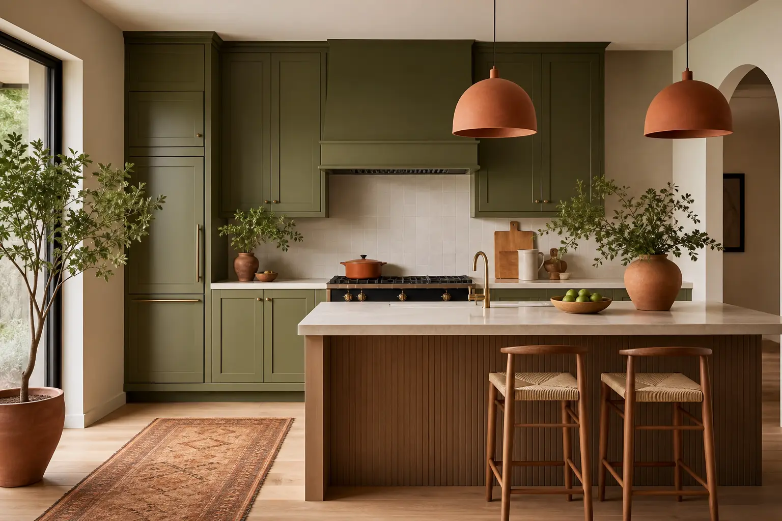Earthy Modern Olive Green & Terracotta Kitchen Ideas