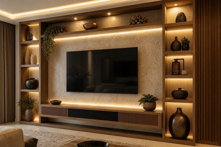 Modern Luxury TV Wall Design Ideas with Wooden Decor
