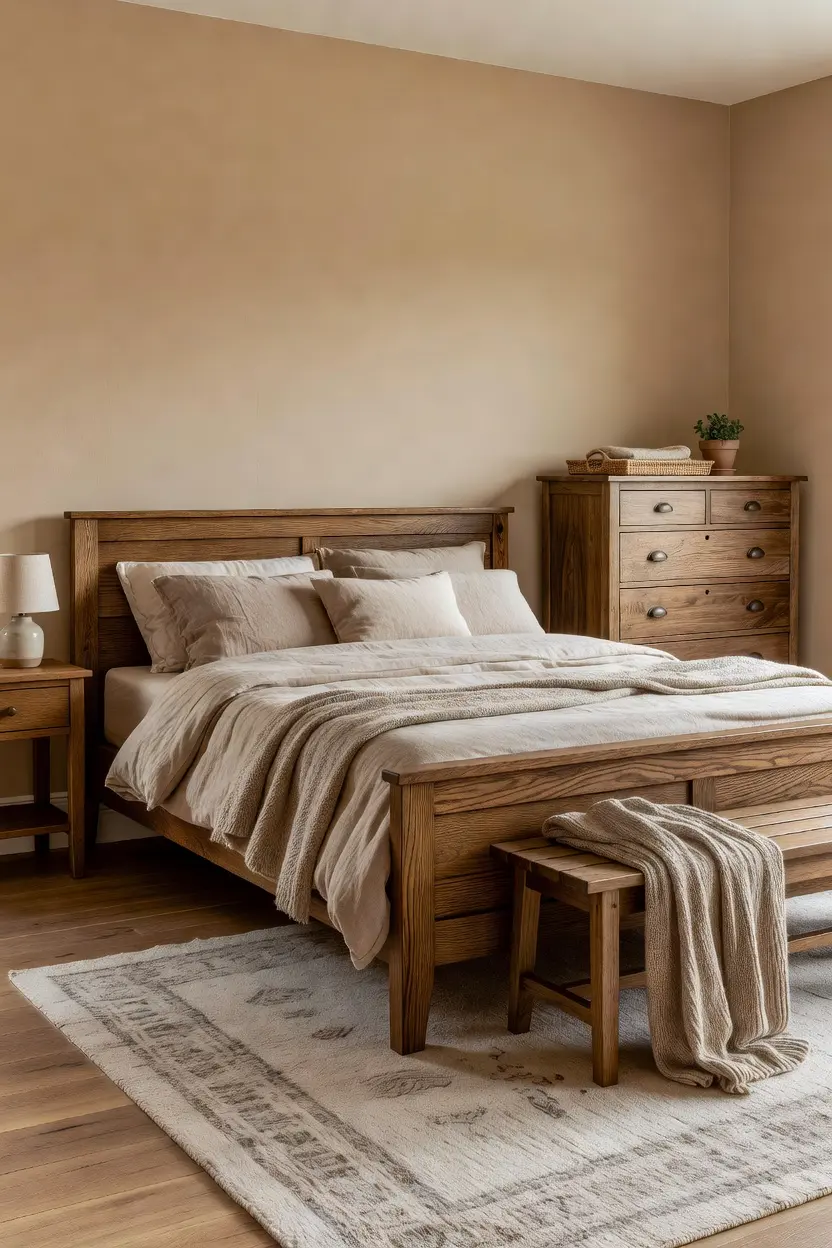 Cozy Beige Bedroom Ideas with Wood Furniture