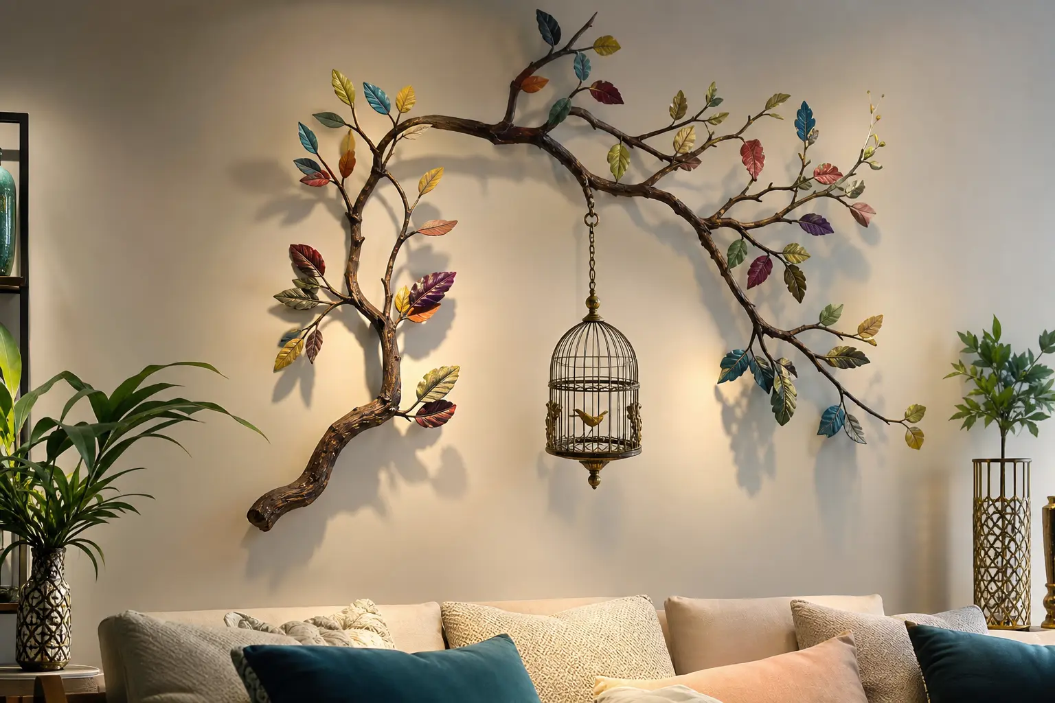 Colorful Tree Branch Wall Decor Ideas