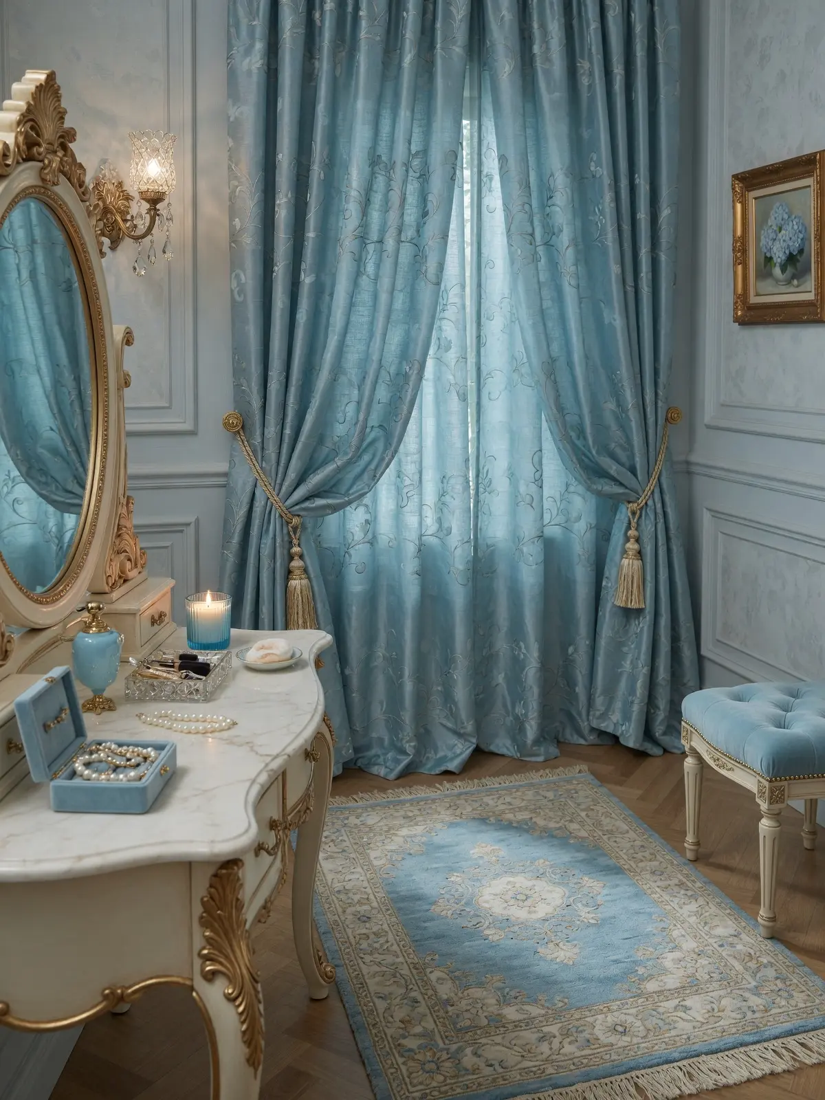 Sky Blue Luxury Vanity Room Ideas
