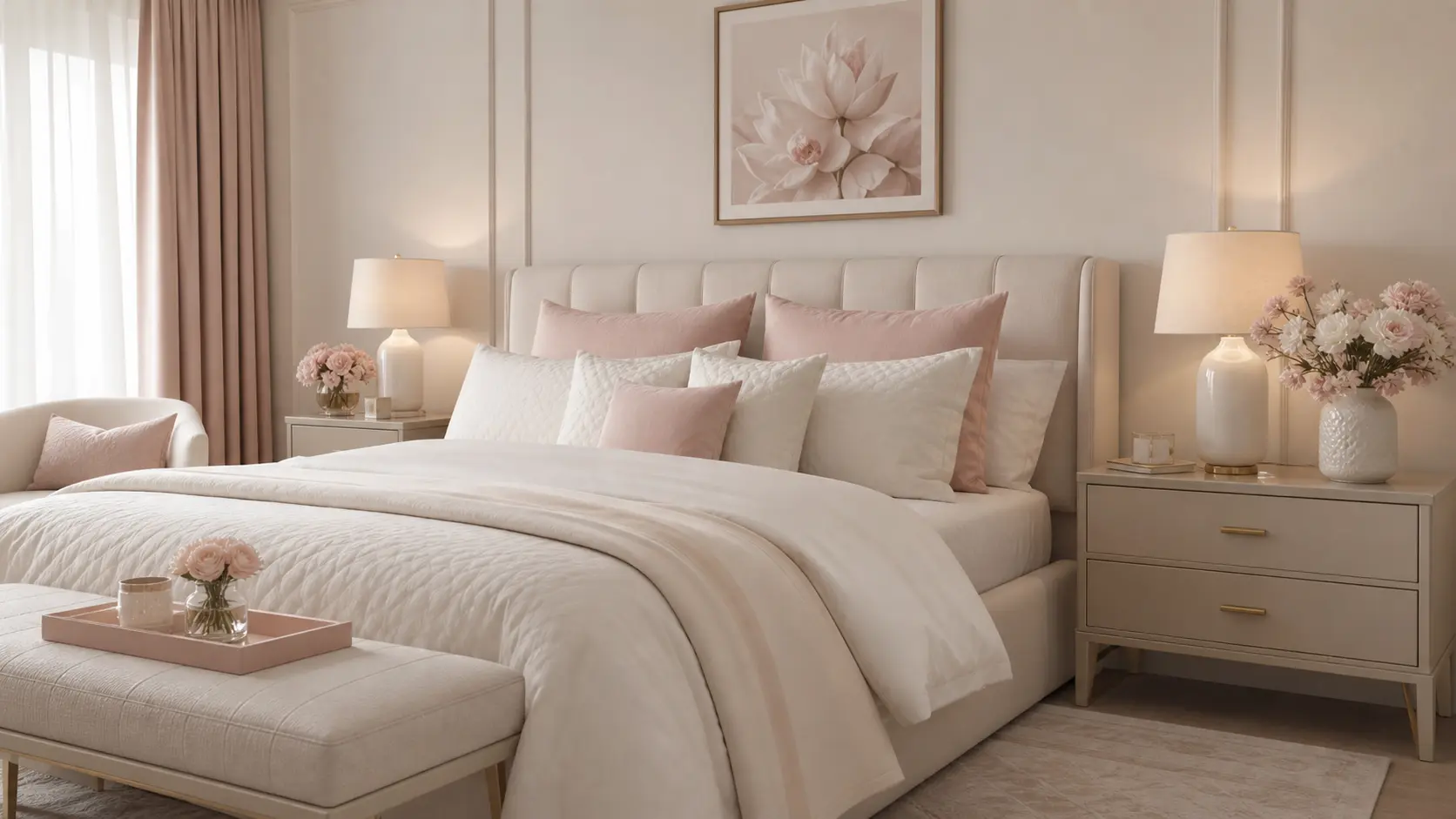 Blush Pink & Off-White Bedroom Ideas