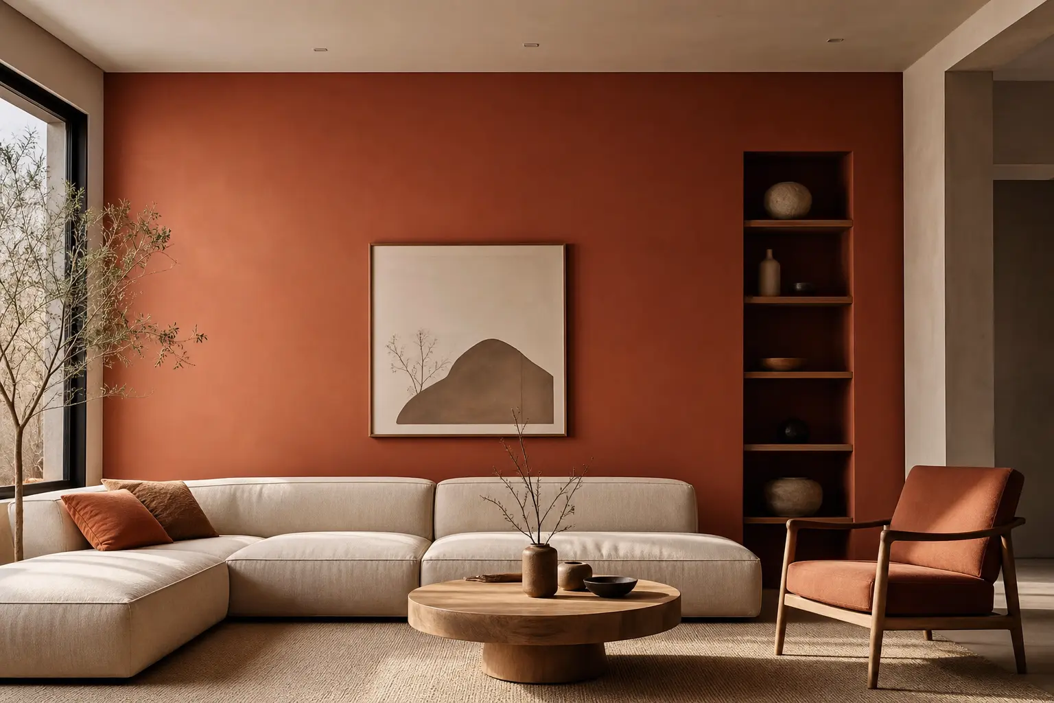 Terracotta Living Room Ideas with an Accent Wall