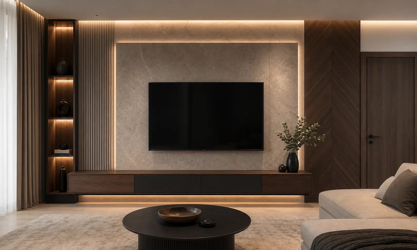 Modern Luxury TV Wall Design Ideas with Wooden Decor