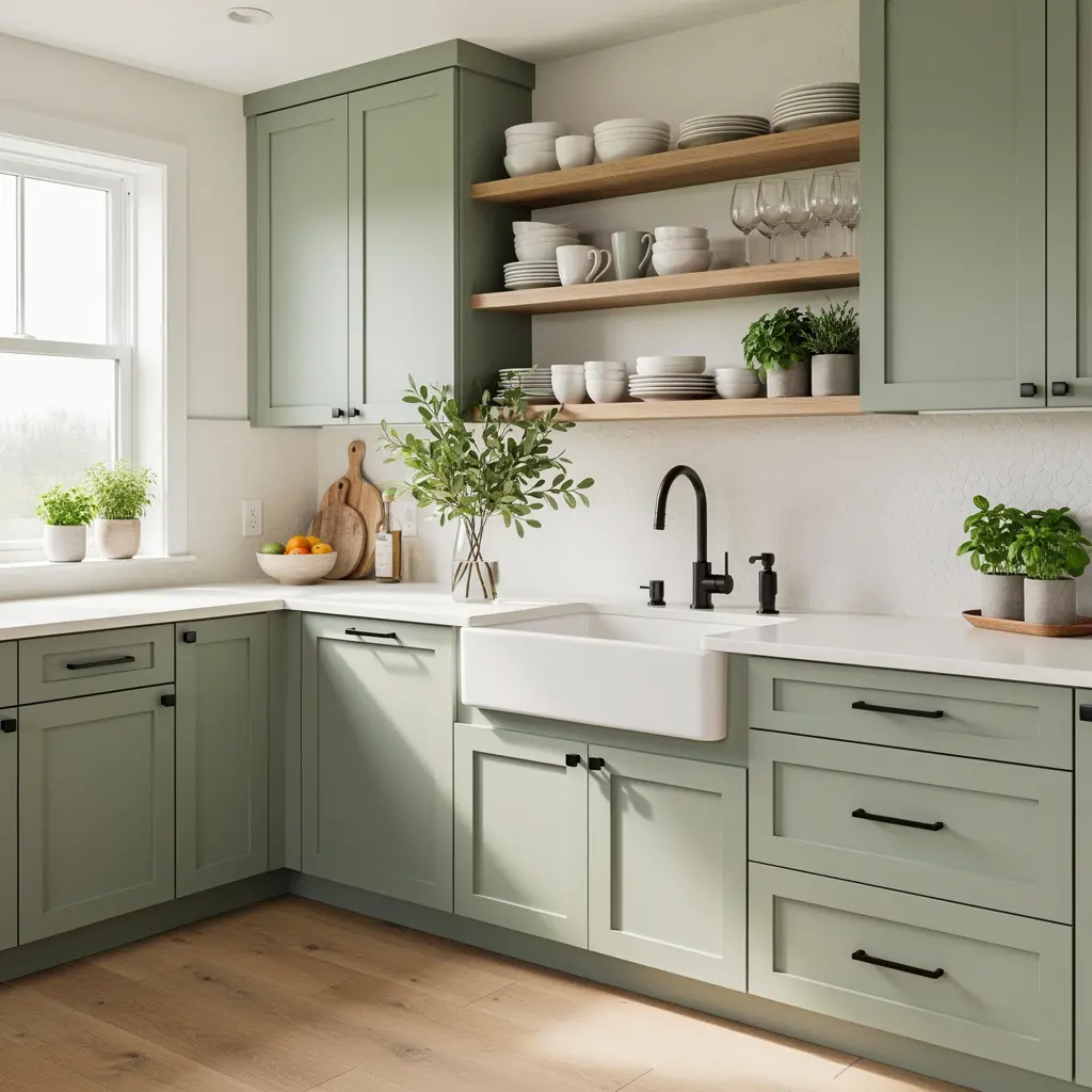 Modern Sage Green Kitchen Organization