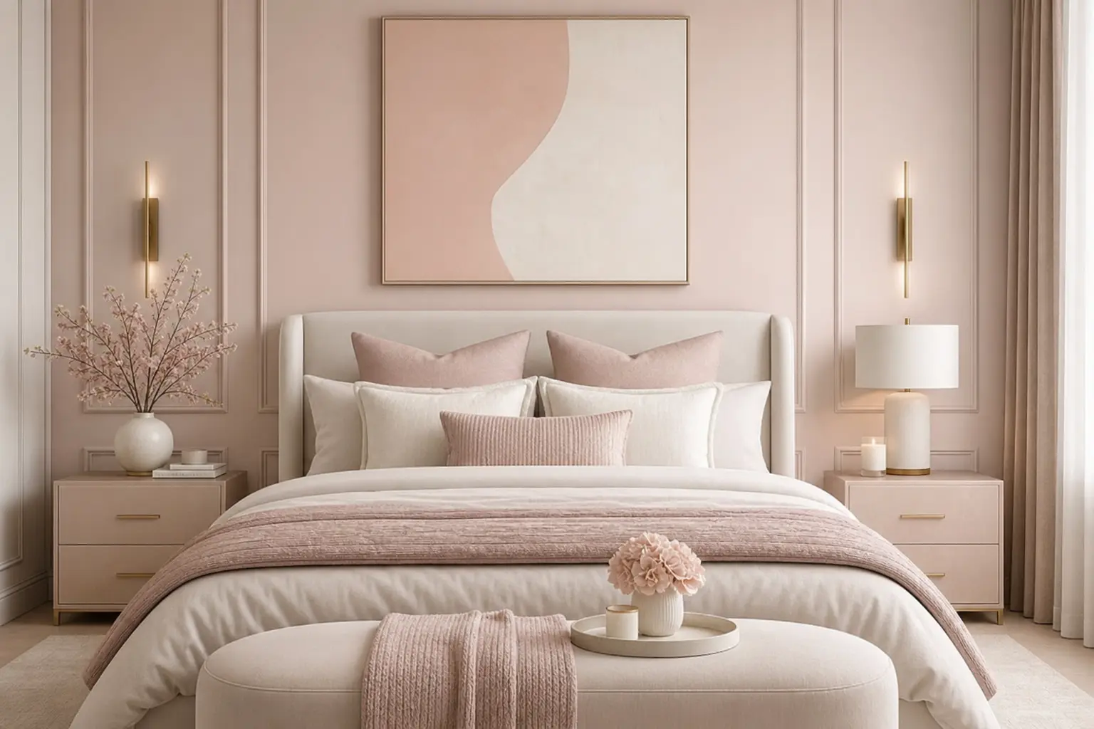 Aesthetic Blush Pink & Off-White Luxury Bedroom Decor