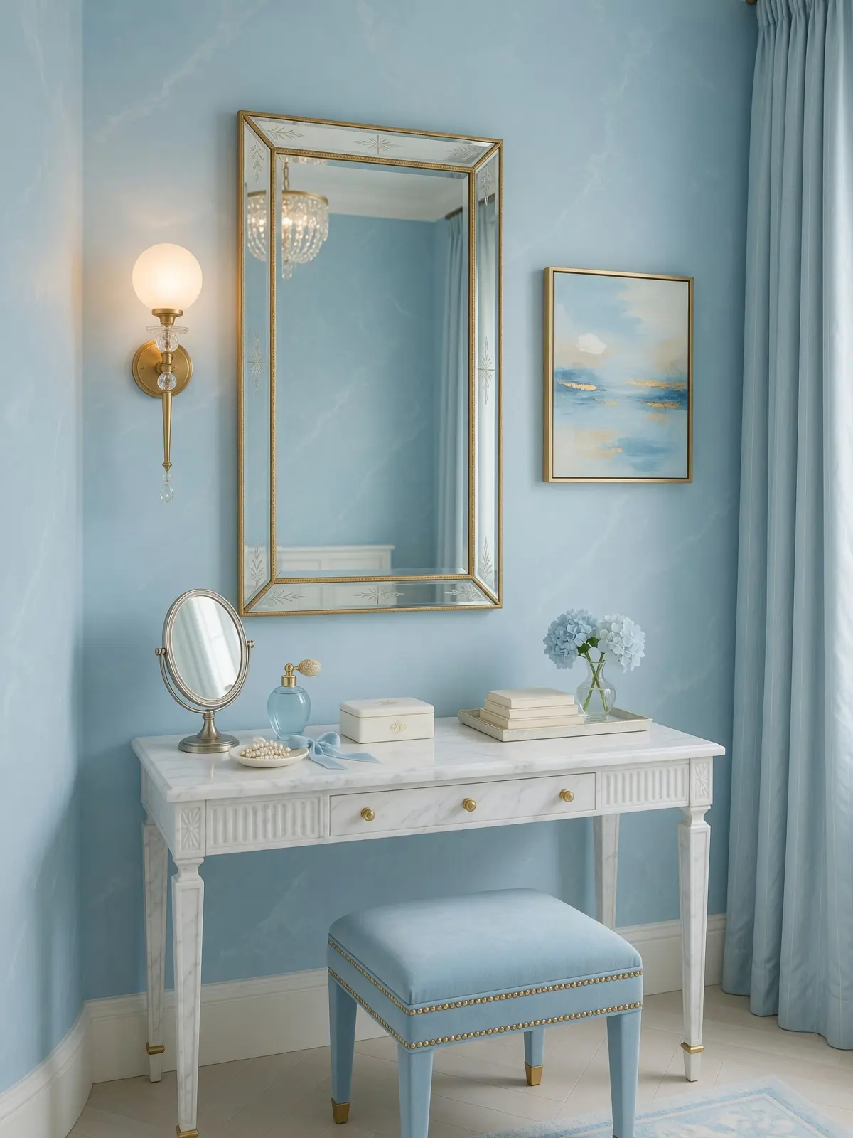 Sky Blue Luxury Vanity Room Ideas